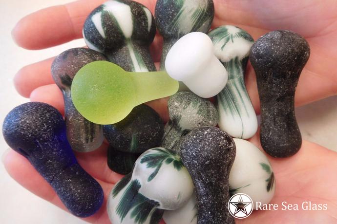 Rare sea glass mushroom pieces from Davenport Beach